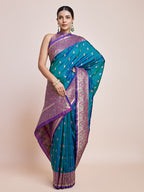 Monjolika Fashion Exquisite Designs With This Teal Banarasi Satin Silk Saree - Distacart