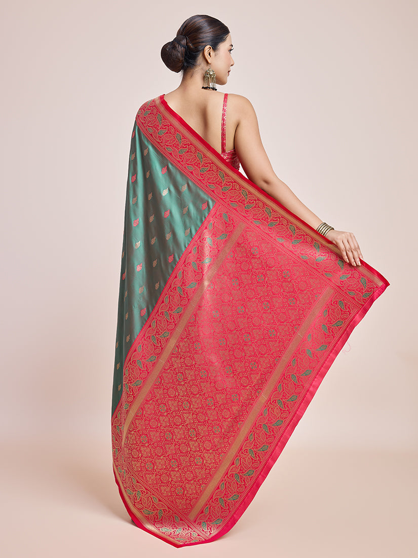 Monjolika Fashion Exquisite Designs With This Green Banarasi Satin Silk Saree - Distacart
