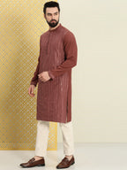 House of Pataudi Men Floral Embroidered Sequined Floral Jashn Kurta