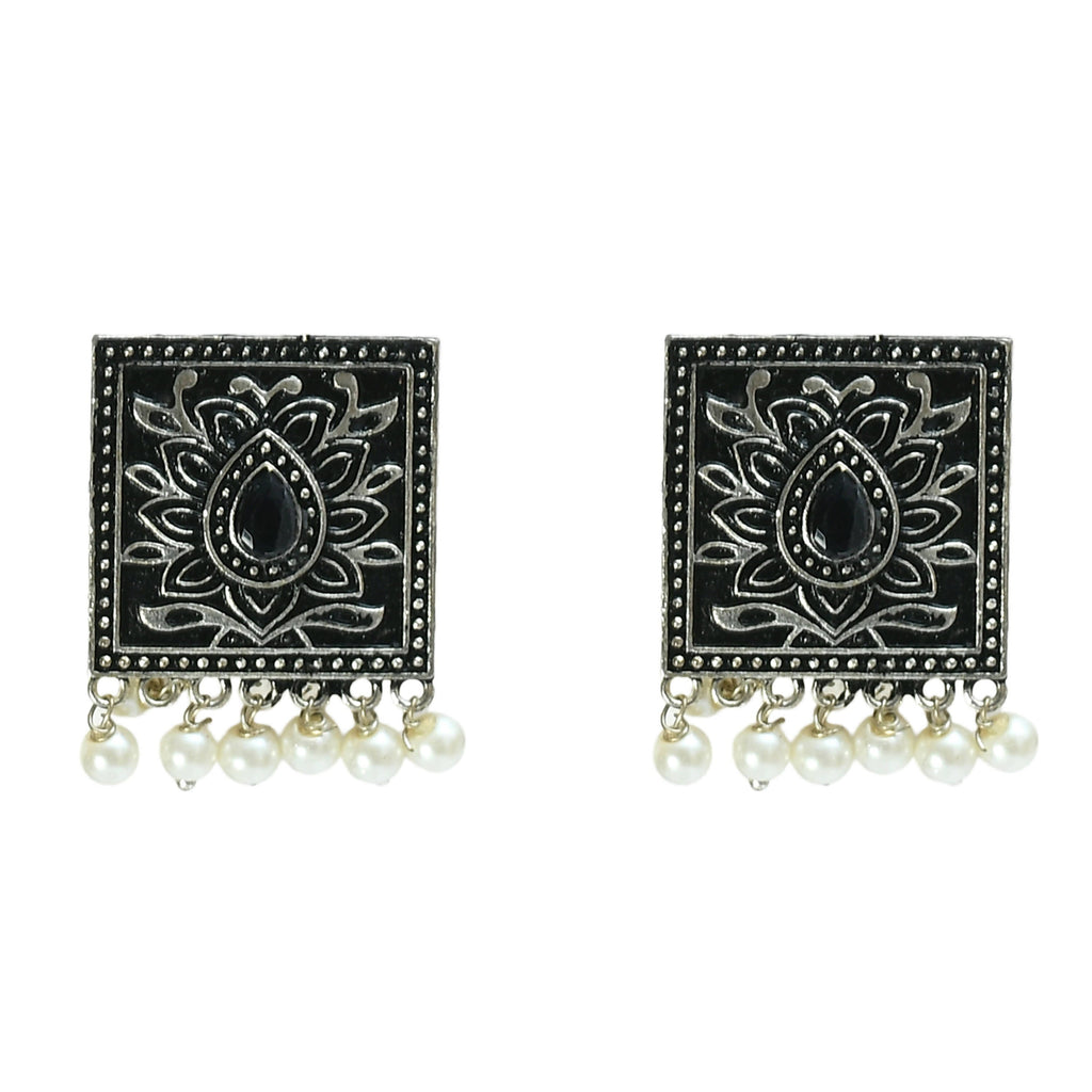 Mominos Fashion Johar Kamal Statement Silver-Plated Brass Finish Kundan/Pearls Choker For Women (Black) - Distacart