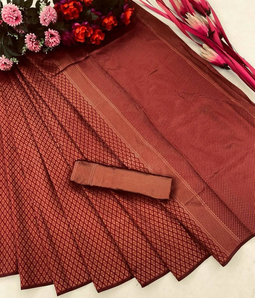 DEIANA'S Beautiful Designer Golden zari Soft Lichi Silk Saree - Brown
