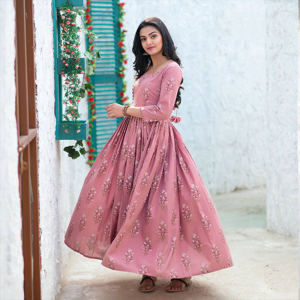 Partywear Designer Digital Printed Gajri Pure Maslin Gown - Anbazaar - Distacart