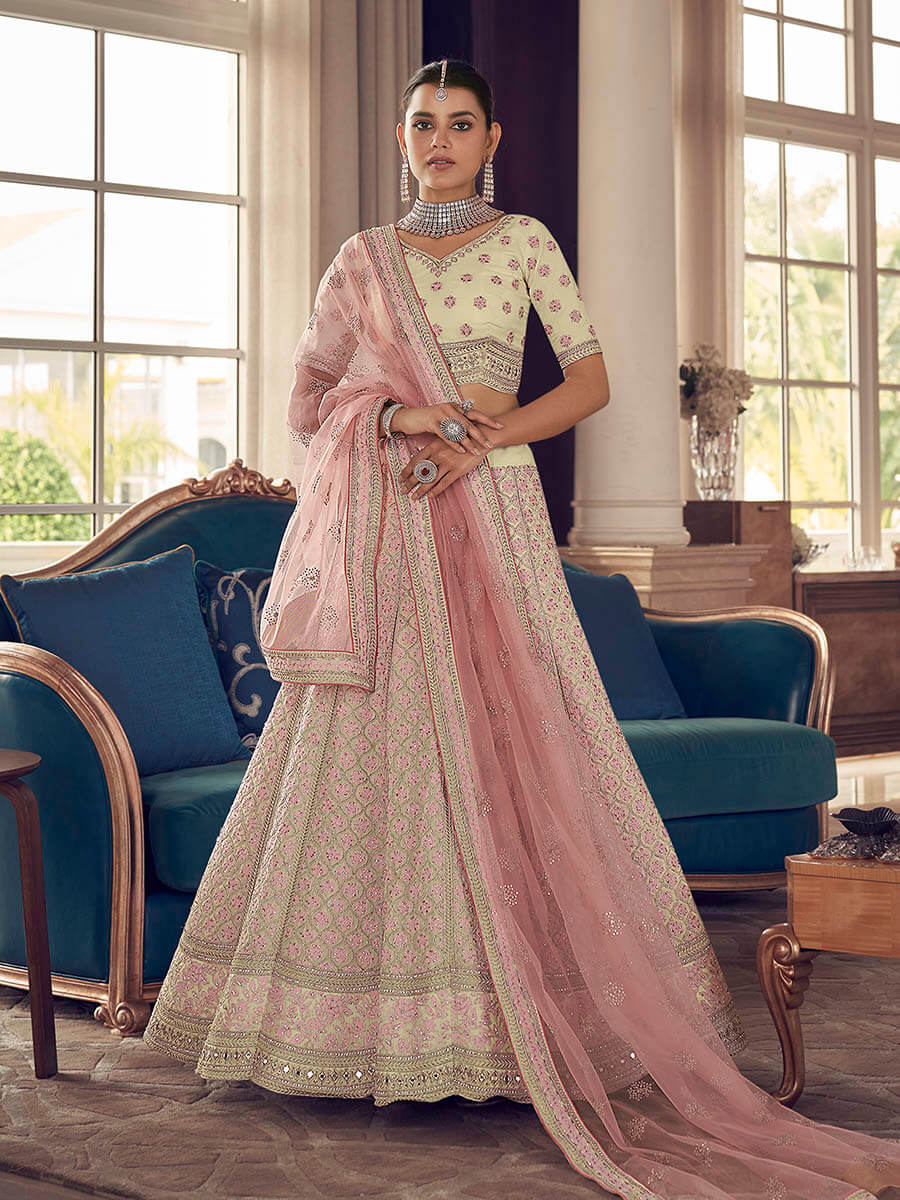 Myra White Art Silk Heavy Embroidered Lehenga