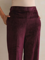 trueBrowns Purple Velvet Geometric Embroidered Kurta Pant Dupatta Set - Distacart