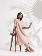 trueBrowns Light Pink Slub Kurta Set - Distacart