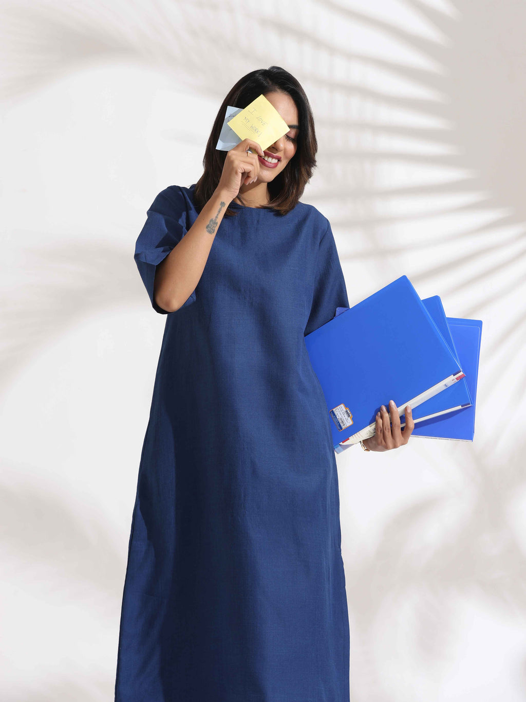 trueBrowns Blue Slub Dress - Distacart