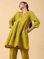 trueBrowns Cotton Linen Lime Green Pleated Co-Ord Set | Relove - Distacart