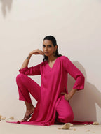 trueBrowns Pink Viscose Kurta Pant Set - Distacart