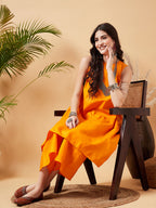 InWeave Women's Tangy Orange Short Kurta Palazzo Set