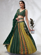 House of Panchhi Navy Blue Pure Georgette Sequins And Thread Embroidery Lehenga Choli & Dupatta