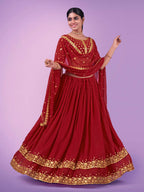 Myra Red Georgette Embroidered Designer Lehenga