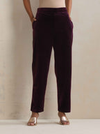 trueBrowns Purple Velvet Floral Embroidered Kurta Pant Dupatta Set - Distacart