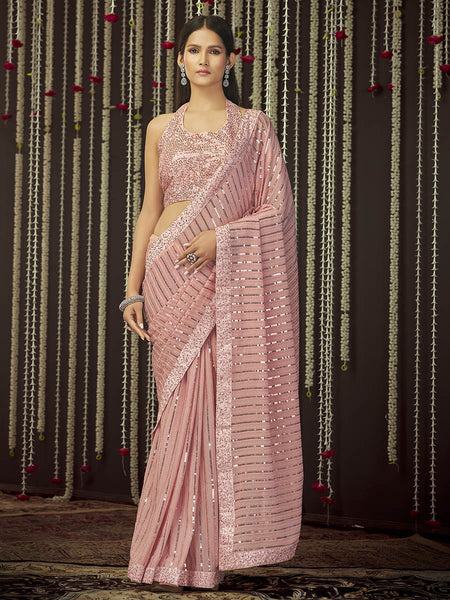 Myra Baby Pink Art Silk Heavy Embroidered Designer Saree