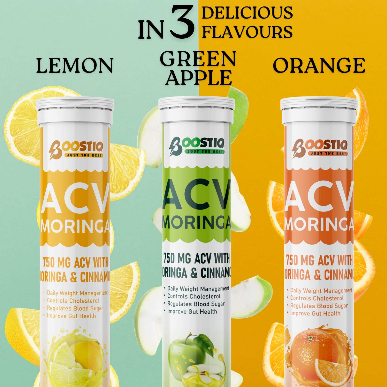 BOOSTIQ ACV Moringa & Cinnamon Effervescent Tablets - Lemon Flavour