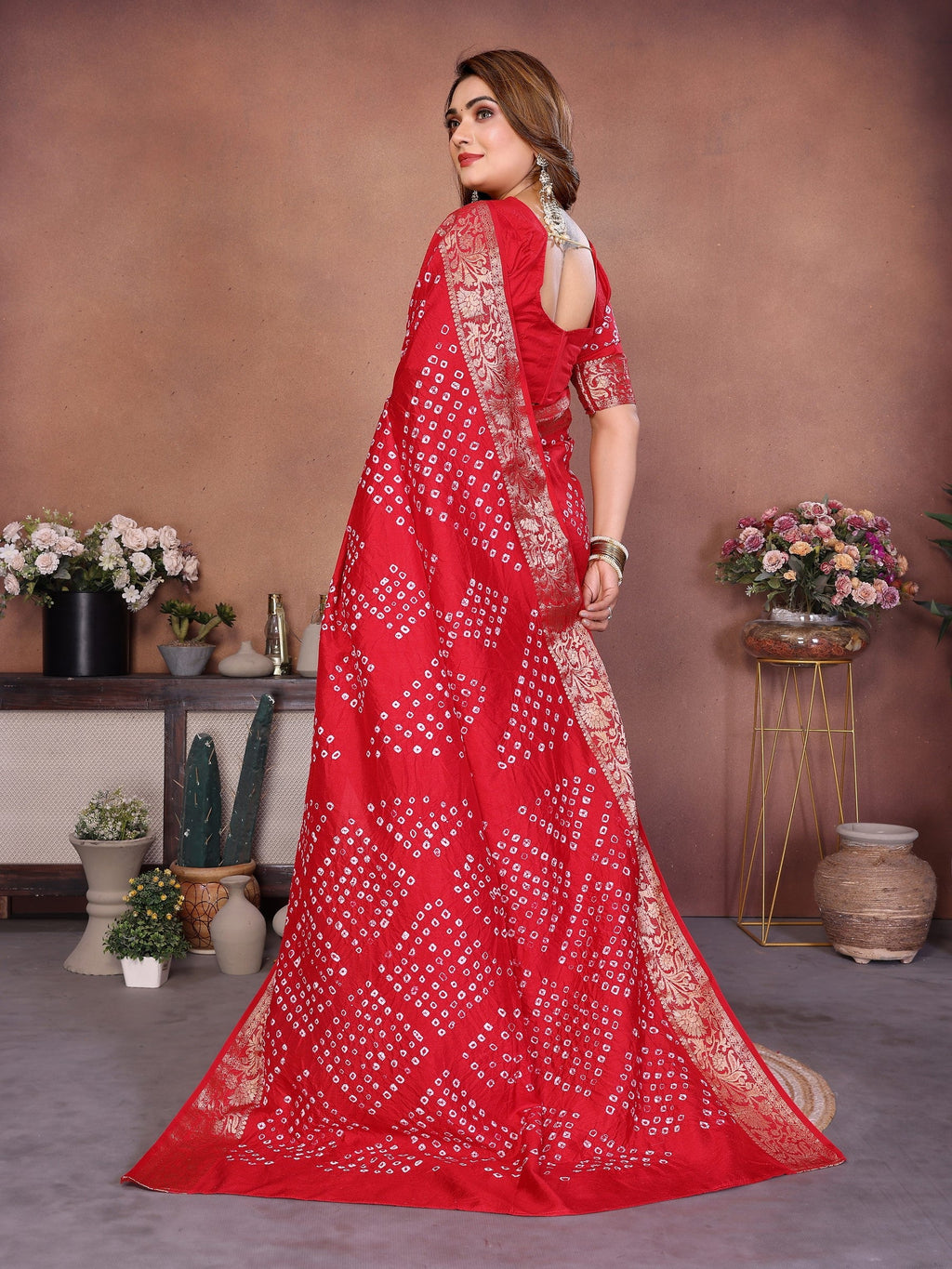 Anaita Red Handmade Bandhej Viscose Silk Saree With Blouse - Distacart