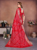 Anaita Red Handmade Bandhej Viscose Silk Saree With Blouse - Distacart