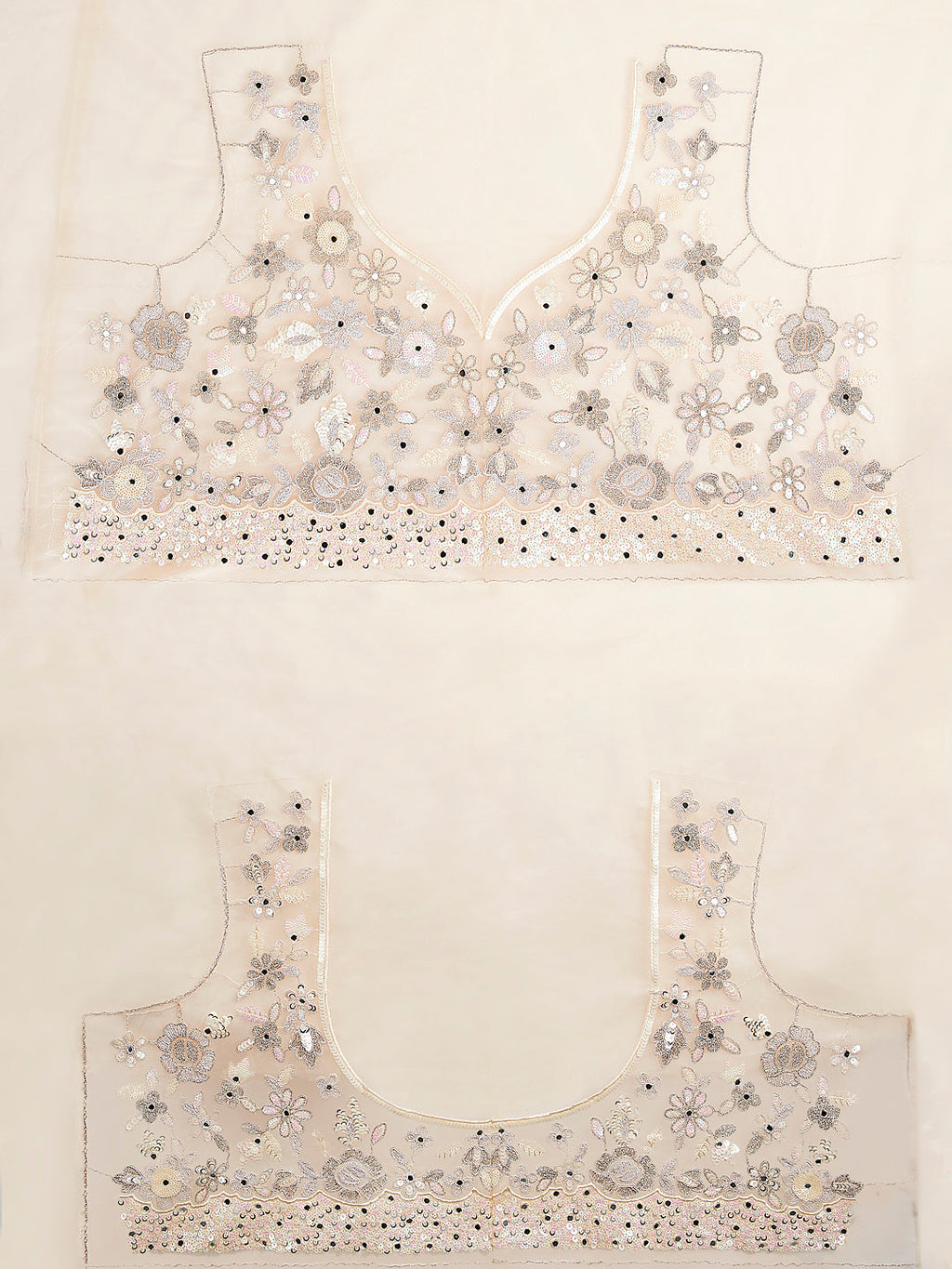 House of Panchhi Cream Net Sequins, Mirror And Thread Embroidery Lehenga Choli & Dupatta
