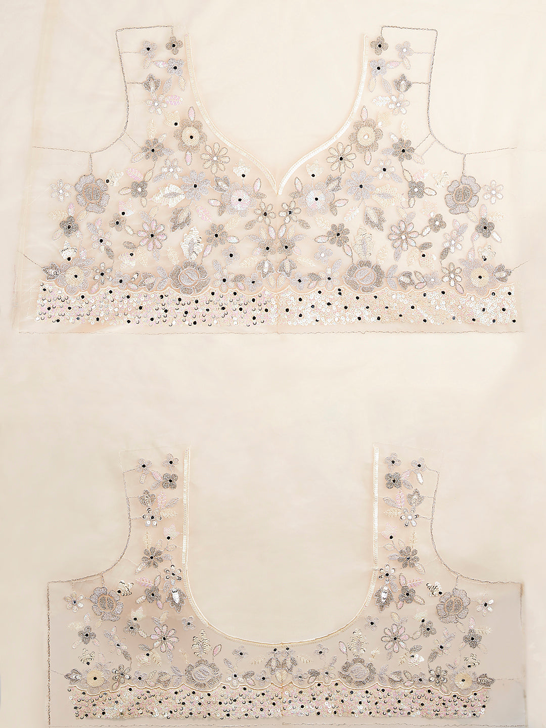 House of Panchhi Cream Net Sequins, Mirror And Thread Embroidery Lehenga Choli & Dupatta