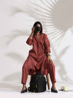 trueBrowns Pink Slub Kurta Set - Distacart