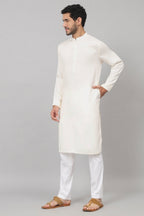 Giza Cotton Off White Plain Kurta by Hilo Design