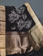 Shades of Black Floral Screen Dola Silk Saree By Gayathri Reddy Designer Studio
