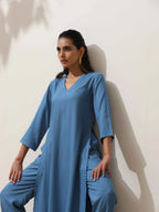 trueBrowns Blue Viscose Kurta Pant Set - Distacart