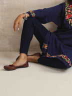 trueBrowns Blue Floral Embroidered Woollen Phiran Kurta - Distacart