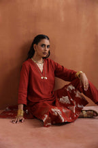 trueBrowns Rust Metallic Straight Kurta Set - Distacart