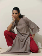 trueBrowns Grey Cotton Linen Kurta Pant Set - Distacart