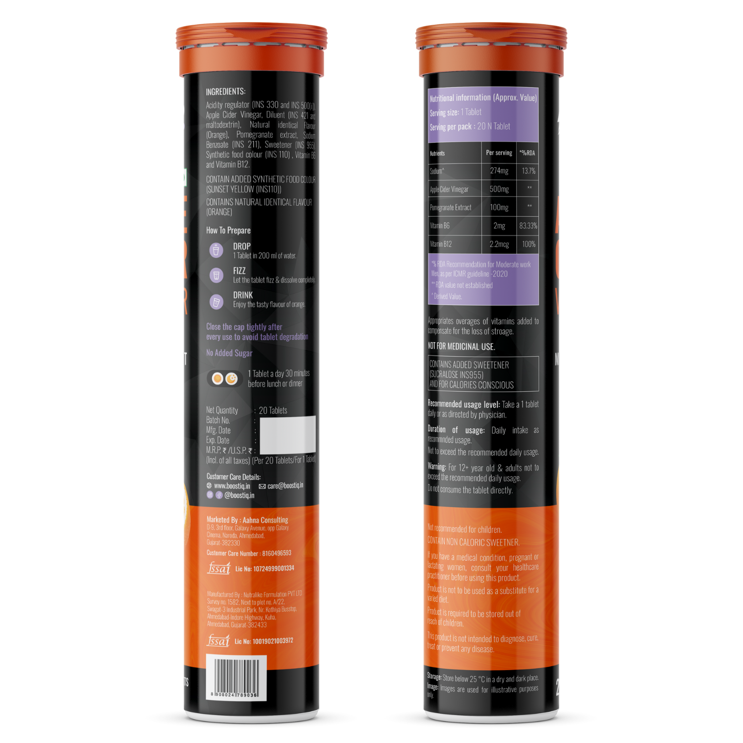 BOOSTIQ Apple Cider Vinegar Effervescent Tablets - Orange Flavour