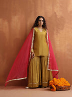 trueBrowns Gold Tissue Sharara Dupatta Set - Distacart