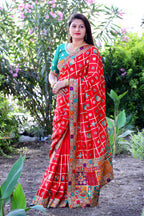 Lorenvalley Fashion Premium Red Dola Silk Embroidery and Diamond work with Jacquard Lace Border Saree - Distacart