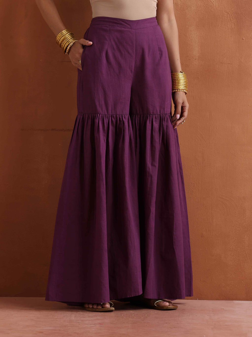 trueBrowns Purple Metallic Sharara Dupatta Set - Distacart