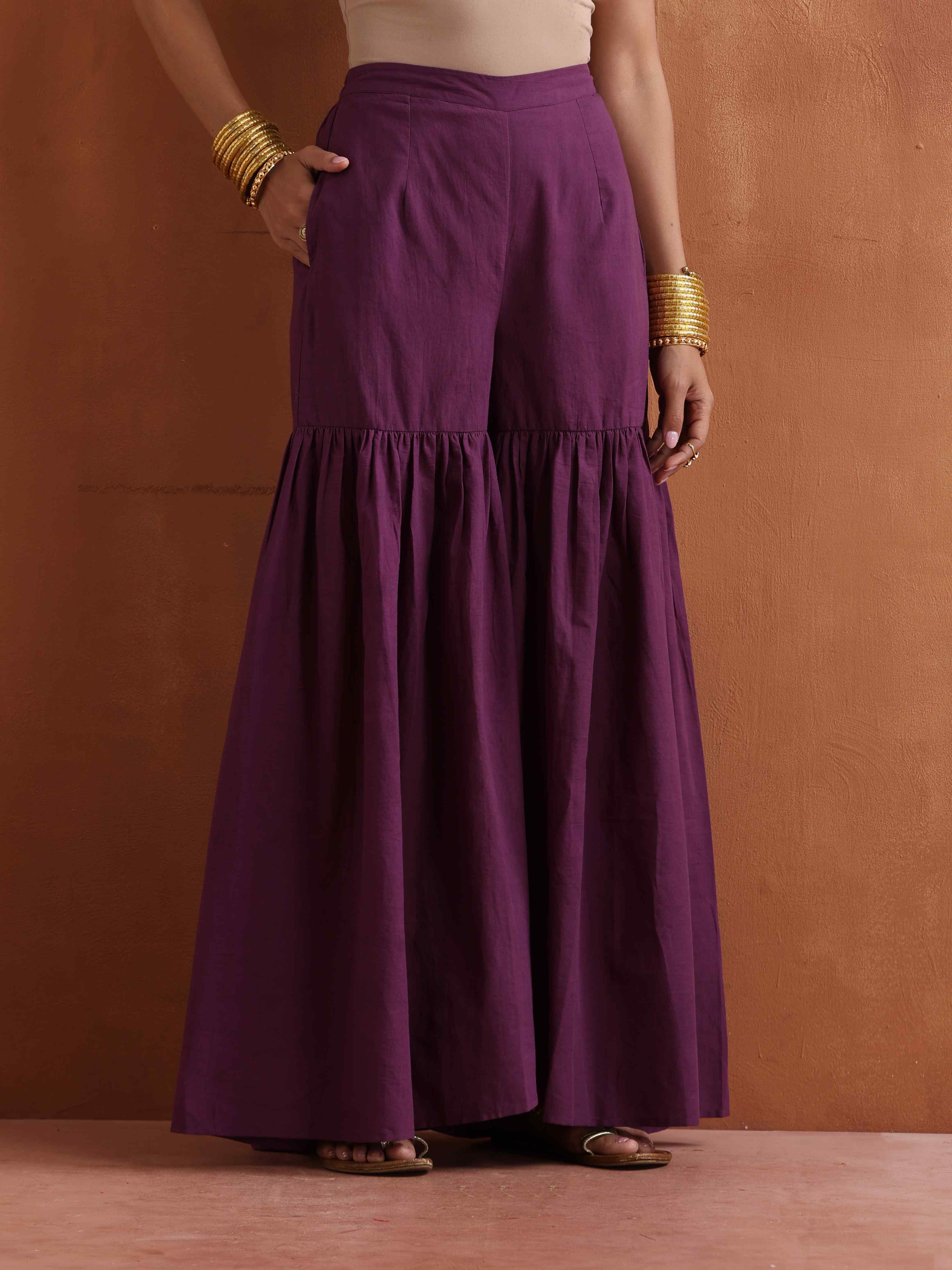 trueBrowns Purple Metallic Sharara Dupatta Set - Distacart