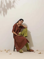 trueBrowns Brown Cotton Linen Kurta Pant Set - Distacart