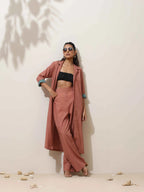 trueBrowns Peach Cotton Linen Kurta Pant Set - Distacart