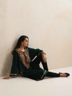 trueBrowns Green Kashmiri Floral Embroidered Woollen Phiran Kurta - Distacart