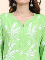 HOUSE OF KARI Floral Embroidered Chikankari Pure Cotton Kurta with Trousers