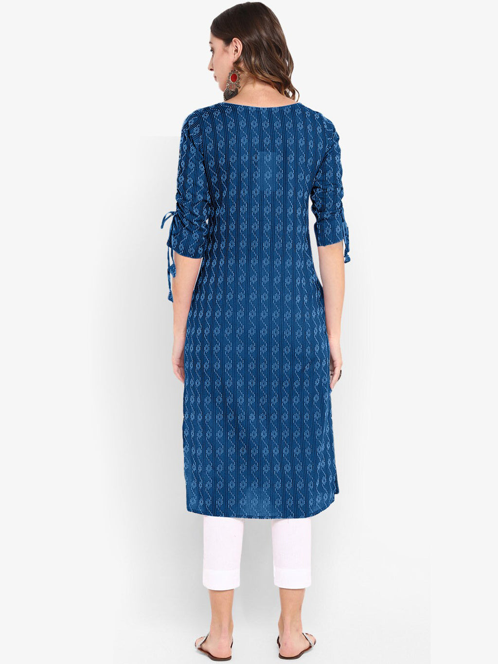 Janasya Blue Woven Design Straight Kurta - Distacart