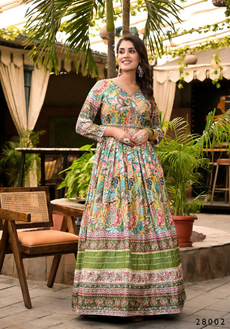 Wedding Designer Multi Soft Dola Silk Anarkali suit with Dupatta - Sanj
