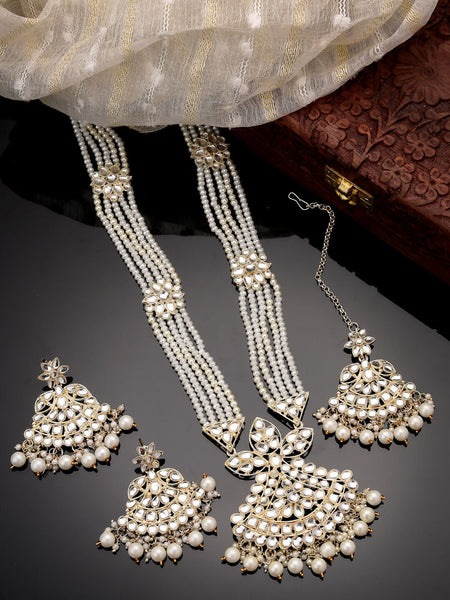 NVR Women's Gold-Polished Kundan-Studded Chandbali Earrings