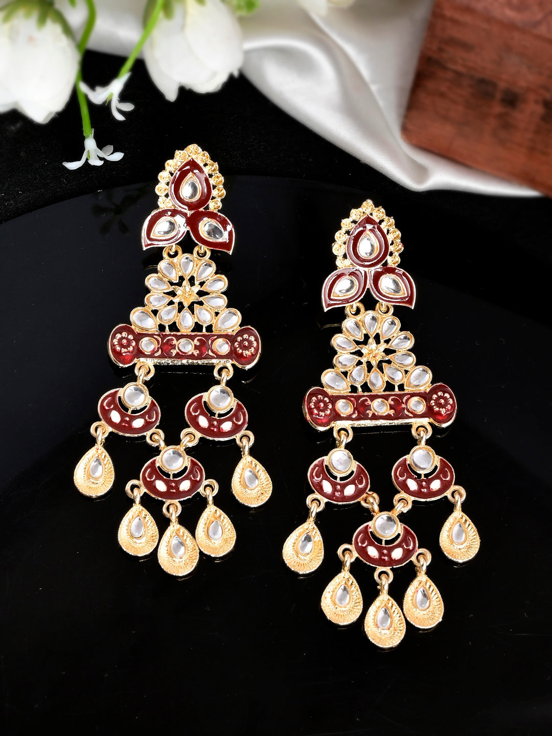 Shoshaa Red Contemporary Drop Earrings - Distacart
