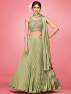 Myra Olive Art Silk Embroidered Designer