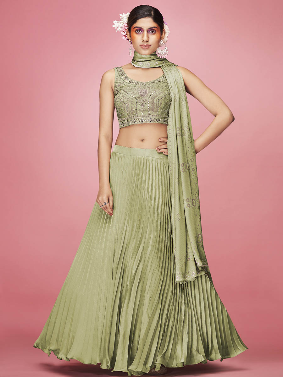 Myra Olive Art Silk Embroidered Designer
