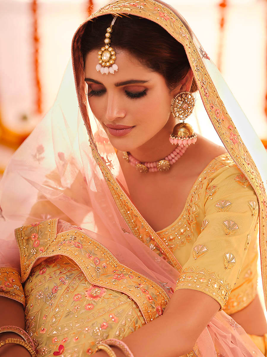 Myra Yellow Organza Embroidered Designer Lehenga