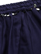 TAG 7 Women Navy Blue Solid Flared Palazzos