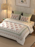 BELLA CASA Grey & Off White Ethnic Motifs 350 TC Cotton King Bedsheet with 2 Pillow Covers