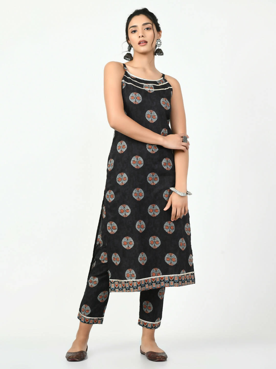 Myshka Women's Black Printed Kurta With Trouser