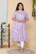 Miravan Women's Plus Size Lavender Floral Flared Sleeves Anarkali Kurta