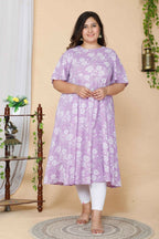 Miravan Women's Plus Size Lavender Floral Flared Sleeves Anarkali Kurta